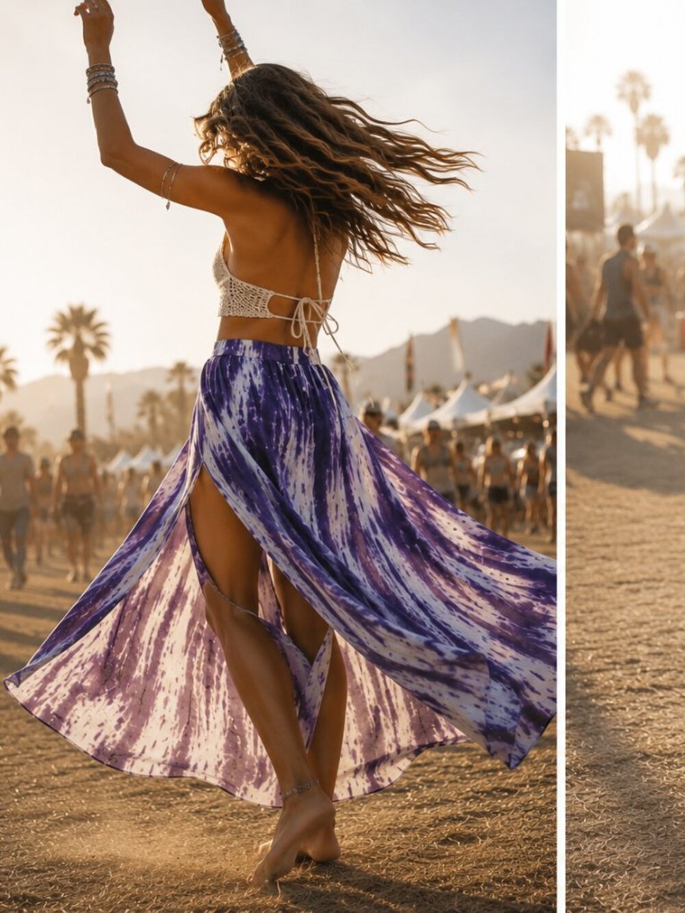 Boho High Slit Maxi Skirt Pull On Purple Tie Dye Festival Coachella L NWT